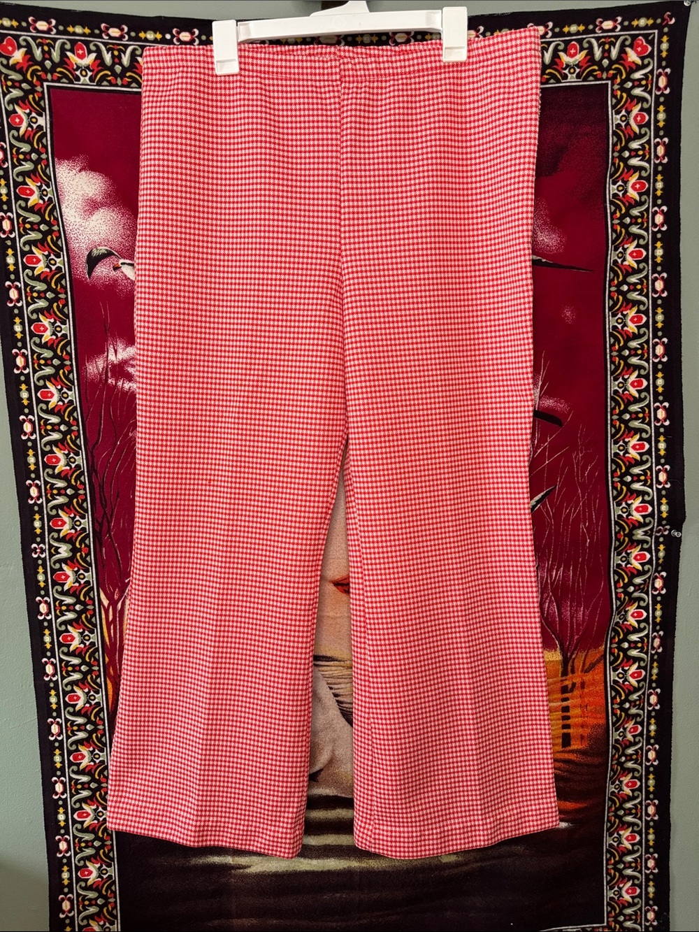 vintage 70sRed Gingham Wide-Leg Pants